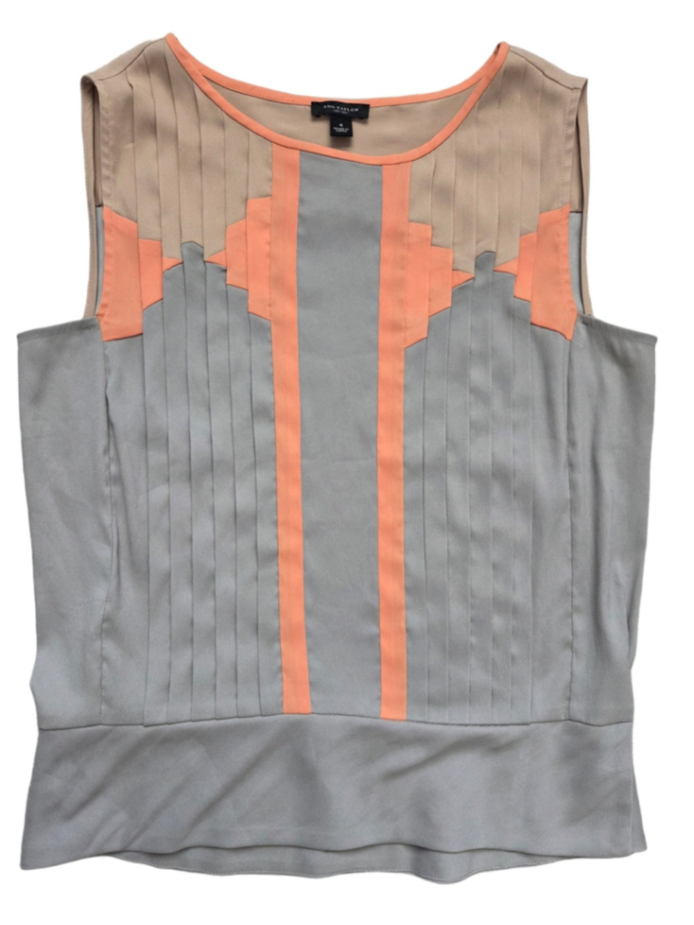 Women's Ann Taylor Sleeveless Blouse Size 4 Grey and Peach